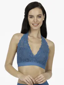 Amante Turquoise Blue Lace Non-Wired Lightly Padded Bralette Bra BRA73401