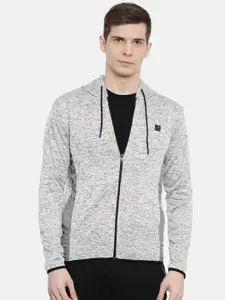 Proline Active Men Grey Melange Solid Hooded Sweatshirt