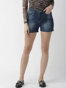 Xpose Women Blue Washed Slim Fit High-Rise Denim Shorts