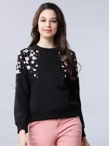 Tokyo Talkies Women Black & Pink Printed Sweatshirt