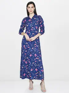 AND Women Blue & Pink Floral Printed Maxi Dress