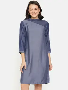 AND Women Blue Solid Chambray A-Line Dress