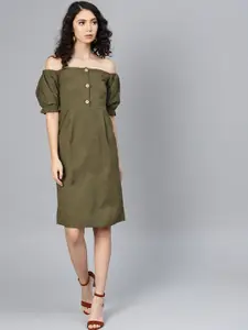 SASSAFRAS Women Olive Green Solid Green A-Line Dress