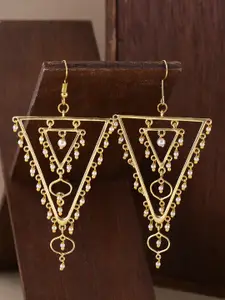 Voylla  Brass-Plated Gold-Toned Geometric Pearl Embellished Drop Earrings
