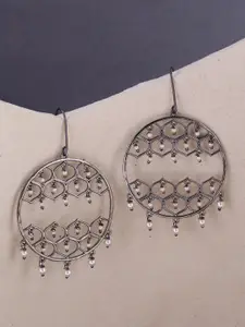 Voylla Black Rhodium-Plated Circular Jaali Pearl Filigree Drop Earrings