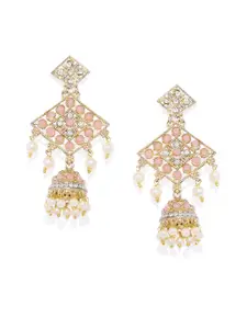 Kord Store Gold-Plated & Peach-Coloured Contemporary Jhumkas