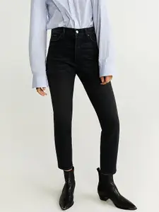 MANGO Women Black Giselle-Slim Fit High-Rise Clean Look Stretchable Cropped Jeans