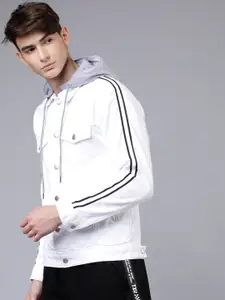 HIGHLANDER Men White Solid Hooded Denim Jacket