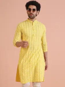 KISAH Men Printed Regular Fit Chevron Print Kurta