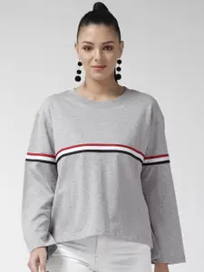plusS Women Grey Melange Solid Sweatshirt