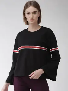 plusS Women Black & Red Solid Sweatshirt