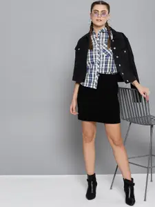 STREET 9 Women White & Blue Checked Casual Shirt