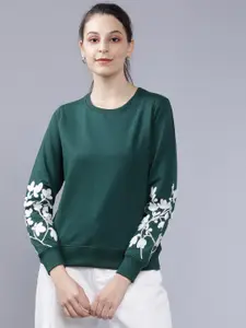 Tokyo Talkies Women Teal Green Solid Sweatshirt