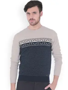 Basics Navy & Grey Printed Sweater