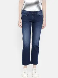 Pepe Jeans Women Blue Flared Low-Rise Clean Look Stretchable Cropped Lucky IP Jeans