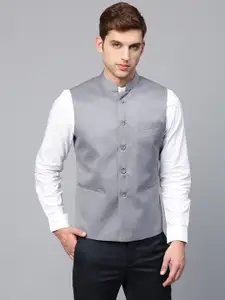 MANQ Men Grey Solid Slim Fit Nehru Jacket