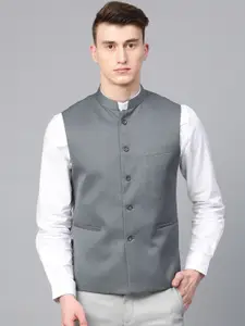 MANQ Men Grey Slim Fit Solid Nehru Jacket