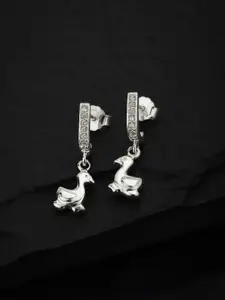 Carlton London 925 Sterling Silver- Rhodium Plated CZ-Studded Duck Shaped Drop Earrings