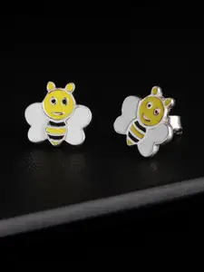 Carlton London 925Sterling Silver-Yellow & Off-White Rhodium Plated Enamelled Quirky Studs