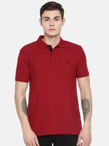 Van Heusen Men Maroon Solid Polo Collar Pure Cotton T-shirt