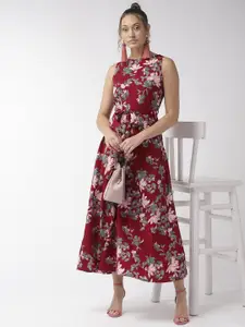 Style Quotient Women Maroon & Pink Floral Print Maxi Dress