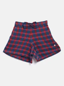 Gini and Jony Girls Navy Blue & Red Checked Regular Fit Shorts