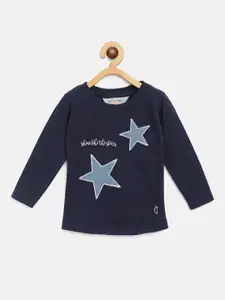 Gini and Jony Infant Girls Navy Blue Star Applique Round Neck T-shirt