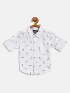 Palm Tree Boys White & Black Regular Fit Printed Casual Shirt