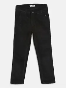 Palm Tree Boys Black Slim Fit Corduroy Solid Regular Trousers