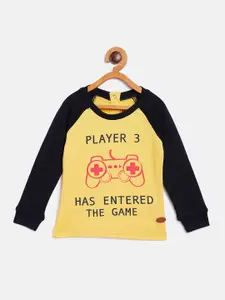 Gini and Jony Boys Yellow & Black Printed Round Neck T-shirt