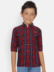 Palm Tree Boys Red & Navy Blue Regular Fit Checked Casual Shirt