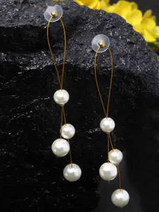 Ferosh Gold-Toned Contemporary Pearl Studded Drop Earrings