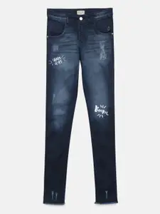 Gini and Jony Girls Blue Slim Fit Mid-Rise Mildly Distressed Stretchable Jeans