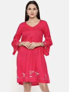 Global Desi Women Printed Pink A-Line Dress