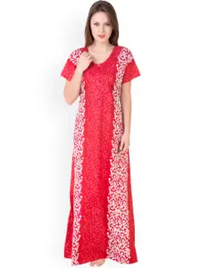Masha Red Printed Maxi Nightdress NT3-166