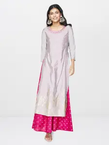 Global Desi Women Grey & Pink Printed Layered Maxi Dress