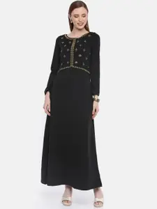Global Desi Women Black Embroidered Maxi Dress