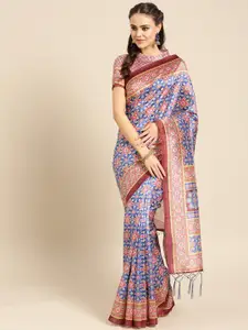 Saree mall Blue & Red Printed Patola Saree