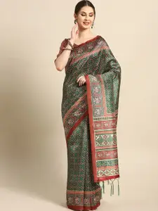 Saree mall Green & Red Printed Patola Saree