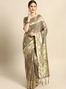 Saree mall Taupe & Golden Woven Design Saree