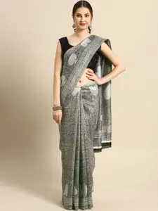 Saree mall Grey & Black Printed Bhagalpuri Saree