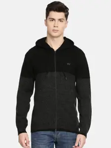 Wildcraft Men Black & Charcoal Grey Coloublocked Hooded Sweater