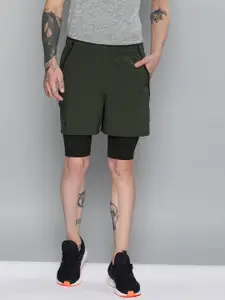 UNDER ARMOUR Men Olive Green Solid Qualifier 2-in-1 Short With Attached Tights