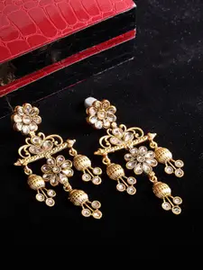 PANASH White Gold-Plated Handcrafted Contemporary Kundan Drop Earrings