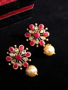 PANASH Pink Gold-Plated Floral Handcrafted Kundan Drop Earrings