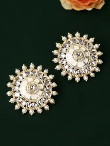 Rubans Gold-Plated & White Enamelled Handpainted Floral Studs