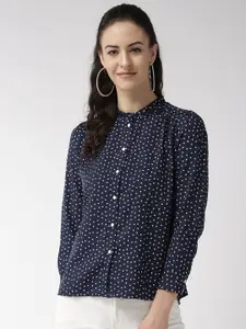 Style Quotient Women Navy Blue & White Regular Fit Printed Casual Shirt