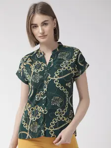 Style Quotient Women Green & Yellow Classic Fit Printed Casual Shirt