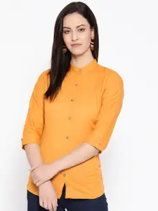 Vastraa Fusion Women Mustard Yellow Regular Fit Solid Casual Shirt