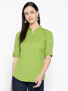 Vastraa Fusion Women Green Regular Fit Solid Casual Shirt